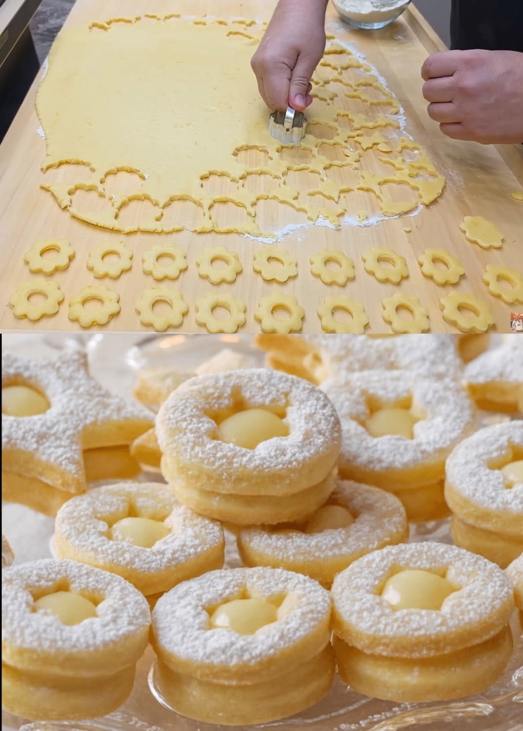 Hausgemachte Edelsteinkuchen im Stern mit cremiger Füllung und Puderzucker